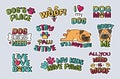 Pet lovers stickers. Cute dog themed slogans for pet-friendly or animal enthusiasts designs cartoon vector illustrations set Royalty Free Stock Photo
