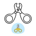 Pet nail clipper icon. Nails cutter for animals illustration. Short blade scissors