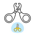 Pet nail clipper icon. Nails cutter for animals illustration. Short blade scissors.
