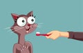 Pet Owner Holding a Toothbrush for his Cat Vector Illustration