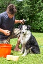Preparing for dog bath