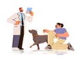 pet owner visiting veterinarian doctor checking up dog health medicine animal health care examination in veterinary