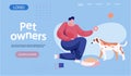 Pet owners landing page template. Happy woman feeding the dog food, funny girl training a puppy Royalty Free Stock Photo