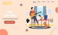 Pet owners landing page template. Man playing guitar and practicing, dog listening to music