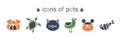 Cartoon icons set of pets Royalty Free Stock Photo
