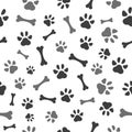 Pet paw and bones seamless pattern icon. Animal footprint - cat, dog, bear