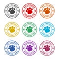 Pet paw label. Footprint with pet friendly text, color set