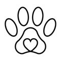 Pet Paw Print Cat Dog Man Friend, Vector Pet Paw Print With Heart, Sign Symbol Love For Animals, Veterinary Clinic Logo