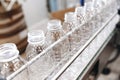 PET plastic bottles on a food automated line, milk and yoghurt bottling industry in dairy factory