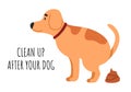 Pet pooping isolated on white background. Cute vector illustration. Clean up after your dog poop, excrement, poo.