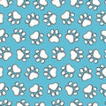 Pet prints. Paw seamless pattern. Cute background for pets, dog or cat. Childrens backdrop. Foot puppy. Different shapes. Footprin Royalty Free Stock Photo