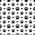 Pet prints. Paw seamless pattern. Cute background for pets, dog or cat. Foot puppy. Black silhouette shape paw. Footprint pet. Ani Royalty Free Stock Photo