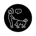 Pet pulls the leash color line icon. Dog training.