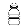 PET recycling bottle. Linear icon of rectangular corrugated plastic bottle with handle. Black illustration of package for water,