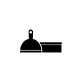 Pet Scoop and Brush, Mop with Dustpan. Flat Vector Icon illustration. Simple black symbol on white background. Pet Scoop and Brush Royalty Free Stock Photo