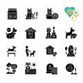 Pet service black glyph icons set on white space