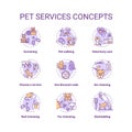 Pet services concept icons set