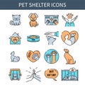 Pet shelter line icons collection, minimalistic design of cats and dogs rescue symbols, vector illustration