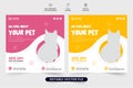 Pet shelter social media post vector with yellow and pink colors. Animal adoption and grooming center advertisement web banner Royalty Free Stock Photo