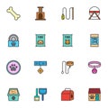 Pet shop accessories filled outline icons set