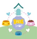 Pet shop, animal house food bowls fish can bone domestic