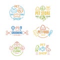 Pet Shop Badges or Labels Color Line Art Set. Vector Royalty Free Stock Photo