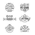 Pet Shop Badges or Labels Line Art Set. Vector Royalty Free Stock Photo