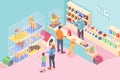 Pet shop cats, dogs, animals store isometric