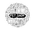 Pet shop concept. Vector doodle style design. Royalty Free Stock Photo