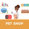 Pet shop counter interior with a worker