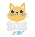 Pet shop, cute cat face bone domestic animal cartoon