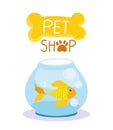 Pet shop, cute fish in glass bowl domestic cartoon