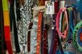 Pet shop. Dog and cat accessories and supplies On Animals Supermarket Shelf. Multi-colored toys, Leashes, Collars