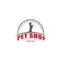 Pet shop food and accessories logo vector with standing dog silhouette Royalty Free Stock Photo