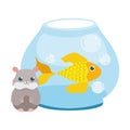 Pet shop, hamster and fish in glass bowl animal domestic cartoon