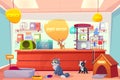 Pet shop with home animals, petshop supermarket