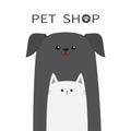 Pet shop icon. Dog Cat animal. Red tongue. Happy pets set. Paw print. Veterinary design element. Cute cartoon funny character. Fri Royalty Free Stock Photo