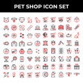 Pet shop icon set include cat, collar, dog, medal, bone, food, achievement, paw, love, memo, house, mouse, goldfish, cage, trophy