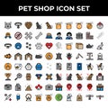 Pet shop icon set include cat, collar, dog, medal, bone, food, achievement, paw, love, memo, house, mouse, goldfish, cage, trophy