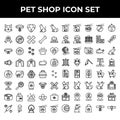 Pet shop icon set include cat, collar, dog, medal, bone, food, achievement, paw, love, memo, house, mouse, goldfish, cage, trophy