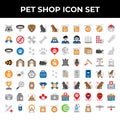 Pet shop icon set include cat, collar, dog, medal, bone, food, achievement, paw, love, memo, house, mouse, goldfish, cage, trophy