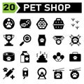 pet shop icon set include medal, pet, paw, pets, animal, goldfish, aquarium, fish, cage, cat, dog, carrier, carry, bird, mark,