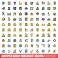 100 pet shop interior icons set, color line style Royalty Free Stock Photo