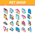 Pet Shop Isometric Elements Icons Set Vector