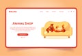 Pet shop landing page template. Online animal store. dog cat shop. Pets care