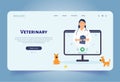 Pet shop landing page template. Online veterinary online consultant. Pets care