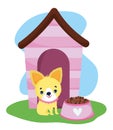 Pet shop, little puppy house and bowl with food animal domestic cartoon