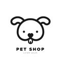 Pet shop logo. Black thick outline. Happy dog. Vector illustration, flat design