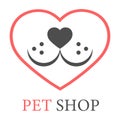 Pet shop logo illustration. Cheerful muzzle of a dog in a heart