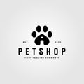 Pet shop paw logo vector illustration design, vintage pet house creative logo design Royalty Free Stock Photo